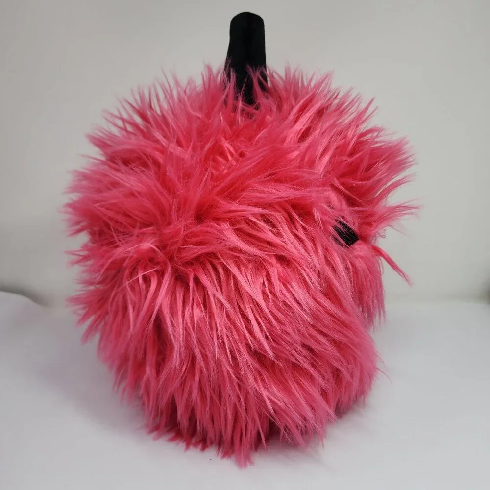 Cupcakes and Cashmere Pink Faux Fur Pumpkin Plush Fall Decor 15 Inch